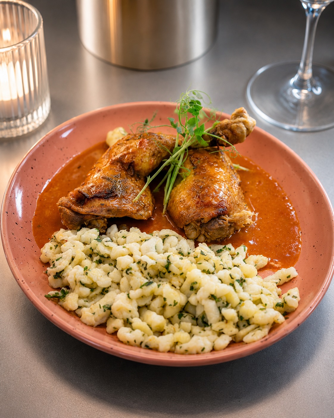 Hühnerkeule mit Paprikarahm & Spätzle aus unserer aktuellen Wochenkarte! 🍗🫑

#chicken #dinner #menü #foodlover #paprika10#chicken, #dinner, #menü, #foodlover, #paprika