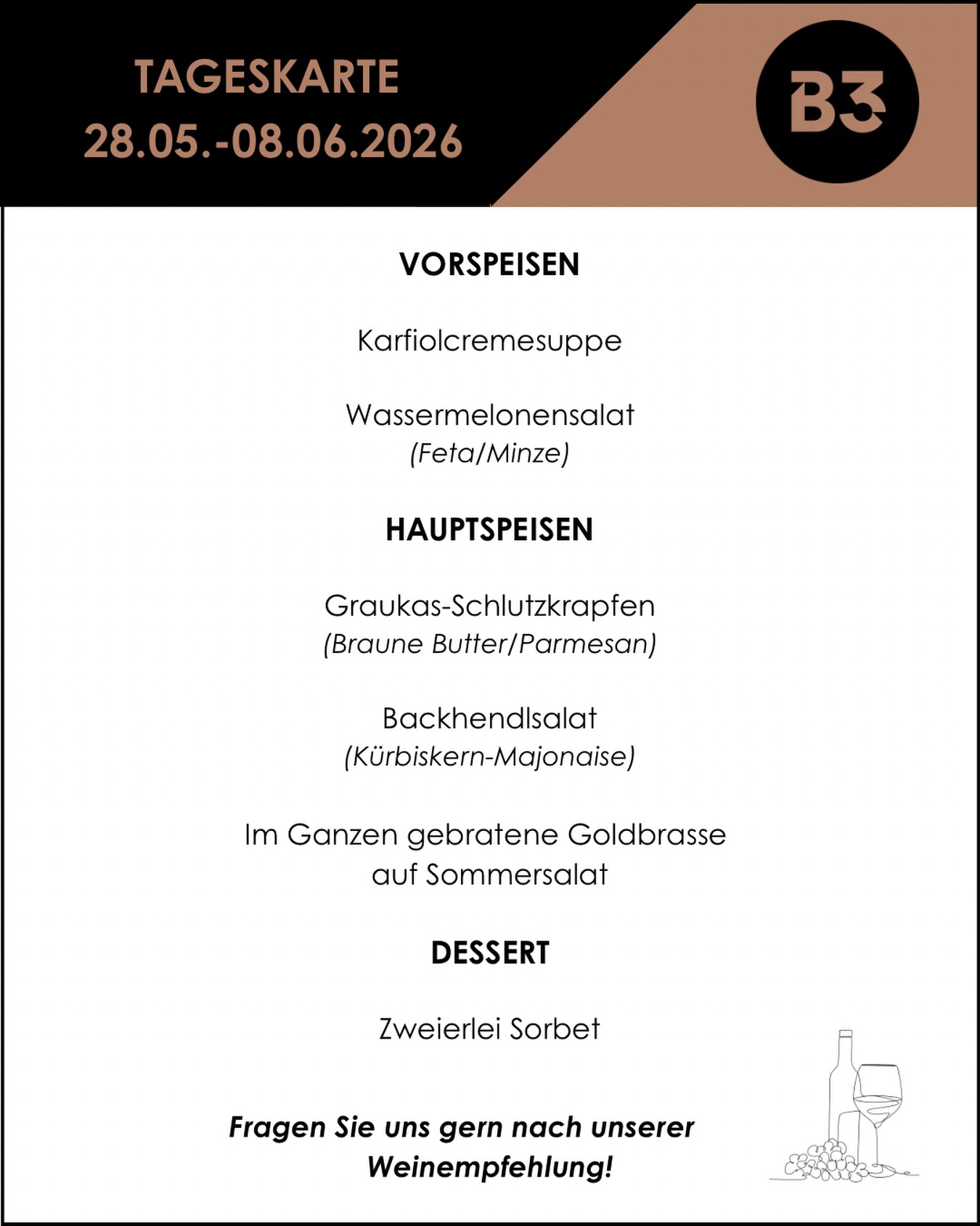 Unsere aktuelle Tageskarte! 📆

#b3 #wattens #restaurant #menü #food6#b3, #wattens, #restaurant, #menü, #food
