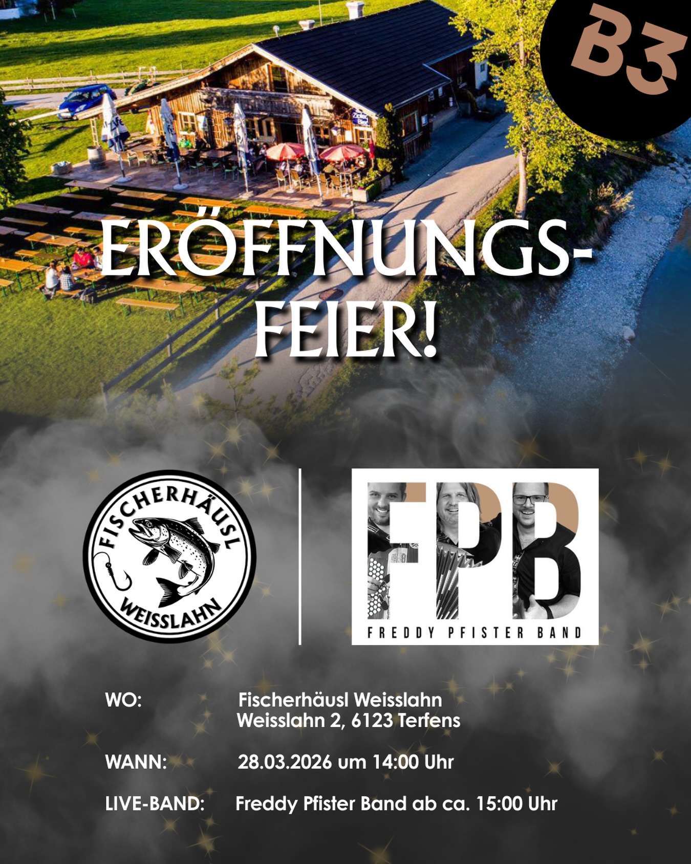 ‼️ ERÖFFNUNGS-FEIER ‼️

Achtung: Am 28.03.2026 starten wir mit unserer Eröffnungs-Feier im Fischerhäusl Weißlahn in die Saison! Wir laden euch herzlich ein, mit uns darauf anzustoßen! 🍻

Wir legen um 14:00 los und ab ca. 15:00 Uhr sorgt die Freddy Pfister Band für Stimmung! 🎸🎶

Wir freuen uns auf euch! 🥳🍾

#fischerhäusl #weißlahn #terfens #party #opening26#fischerhäusl, #weißlahn, #terfens, #party, #opening