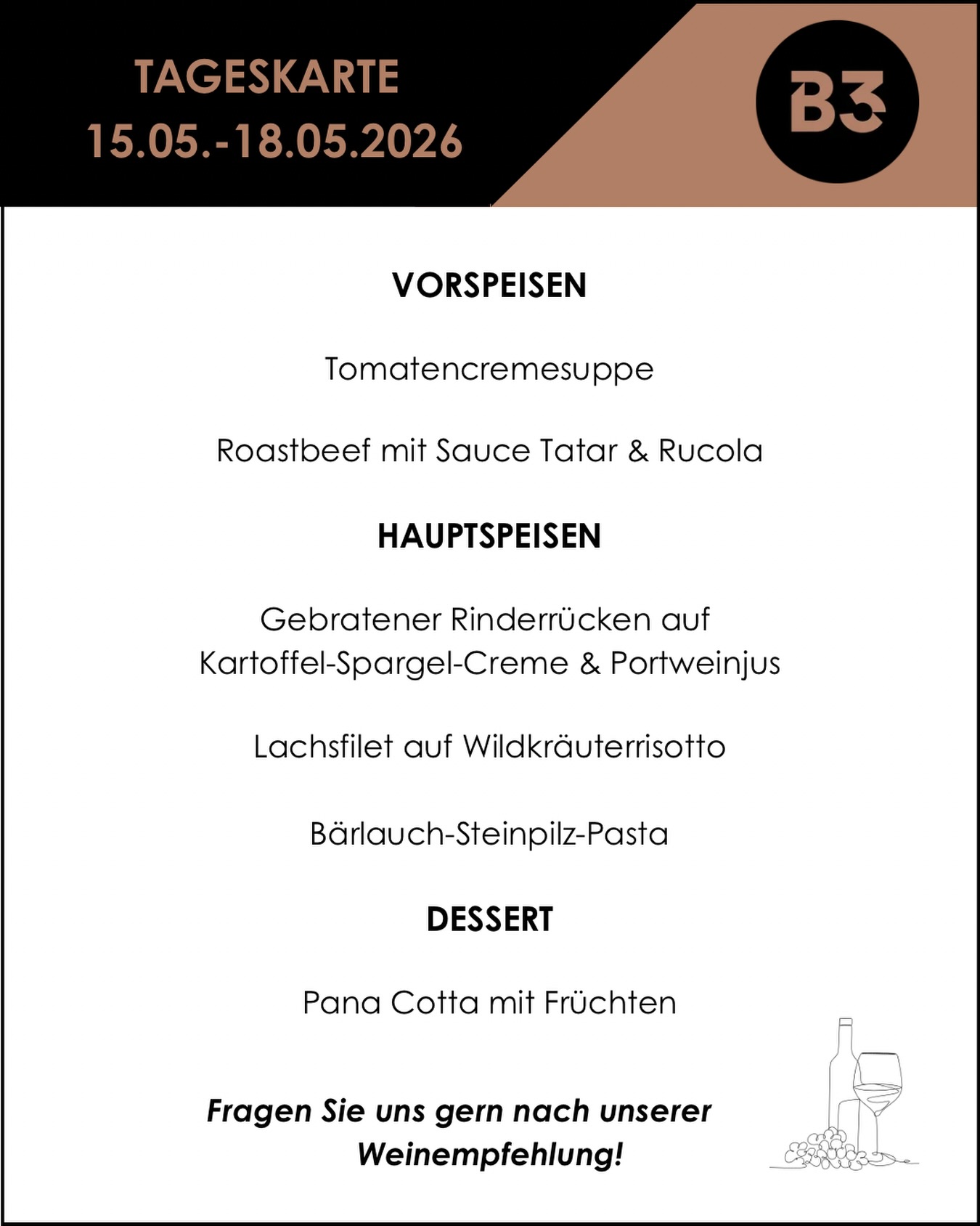 Unsere aktuelle Tageskarte! 🙌

#b3 #restaurant #food #menü #bar5#b3, #restaurant, #food, #menü, #bar