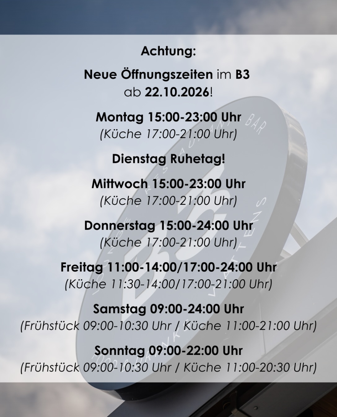 🚨 ACHTUNG 🚨

Ab 22.10.2026 haben wir neue Öffnungszeiten! 

#b3 #restaurant #wattens #menü #foodlovers17#b3, #restaurant, #wattens, #menü, #foodlovers